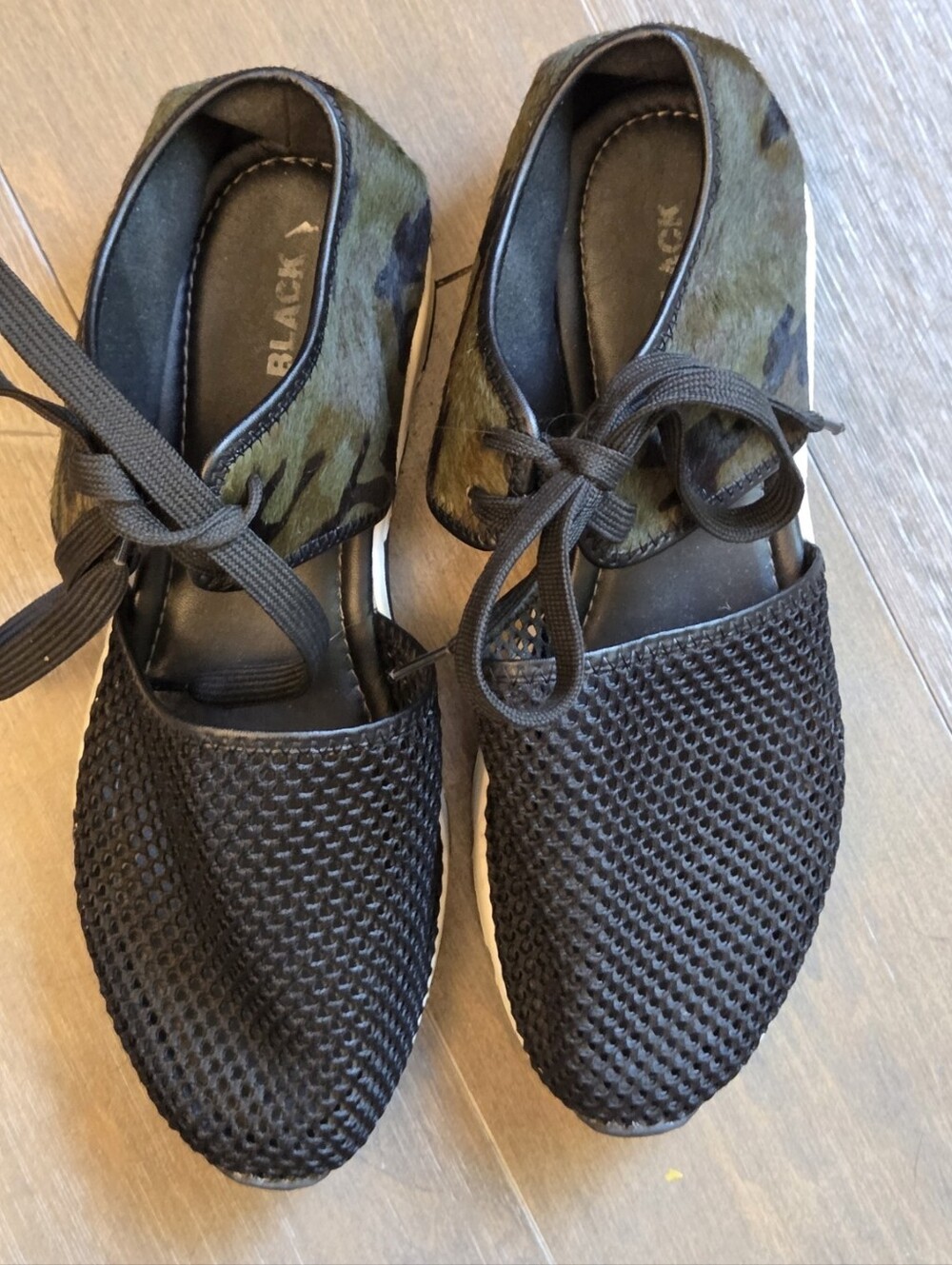 ALL BLACK (Rare Calf) Hair Camo Mesh Black Chunky Lace-Up Shoes EU 41/10 - Picture 7 of 7